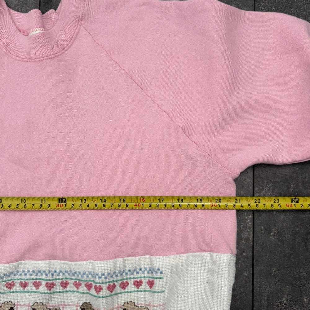 Vintage Fruit of the Loom Sheep Heart Colorblock Sweatshirt Pink Blue Large USA - Picture 6 of 7